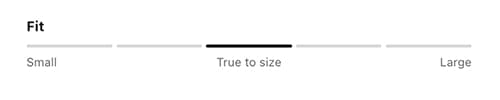 Fit Guide snippet: a scale from small through true to size to large
