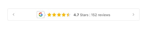 Review Badges snippet: Google rating of 4.7 stars from 152 reviews